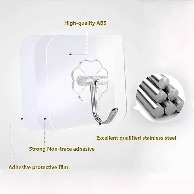 Heavy Load Bearing Wall Hook-  Pack of 20 (Perforation free, Non-trace transparent, Multipurpose)